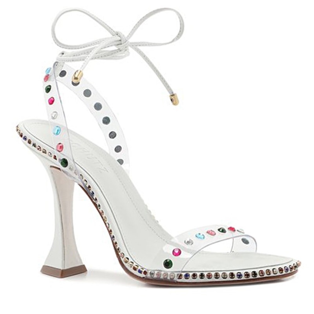 Schutz White Strappy Heels with Multicolor Accents